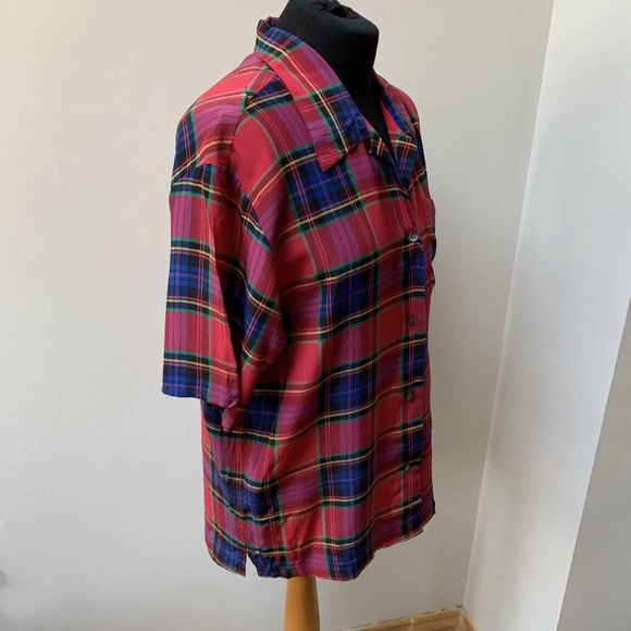 Vintage 90s tartan pure silk blouse - Picture 8 of 13